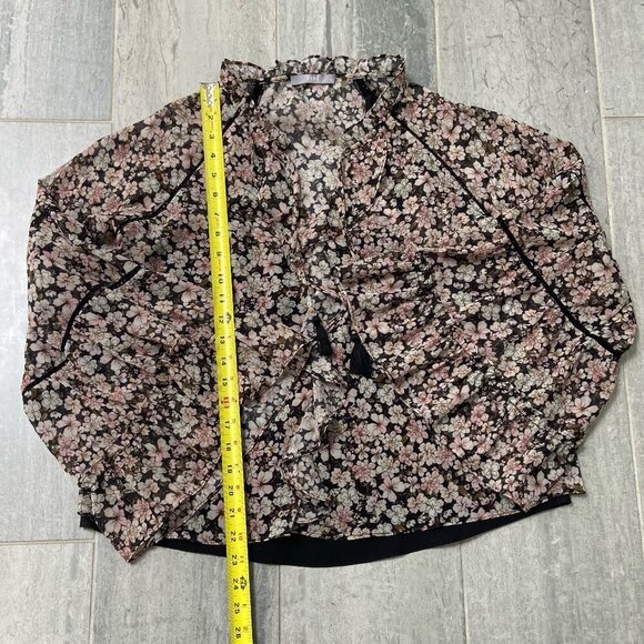 Tart Sheer Floral Boho Blouse Crochet Details Tassels Ruffle Collar Size Small - Picture 9 of 13